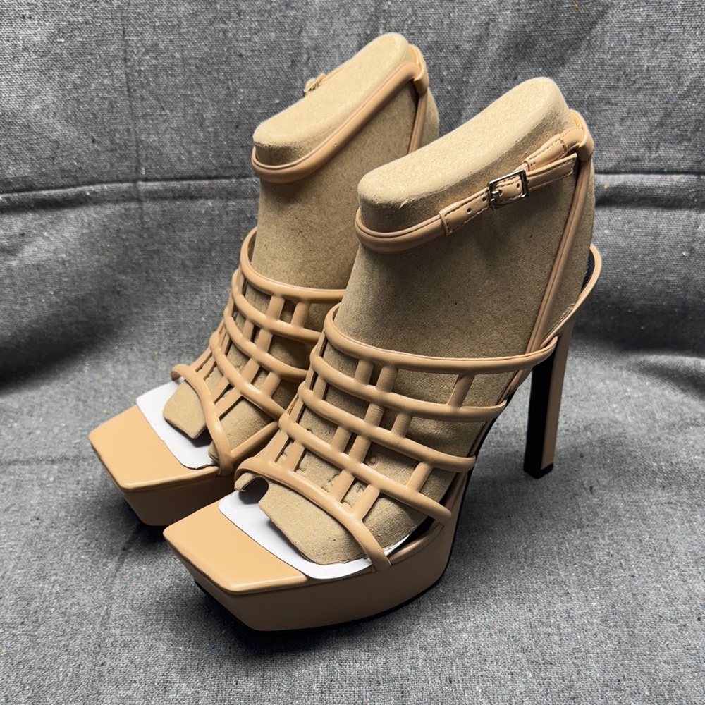 Nine West Beige Strappy Platform Heels